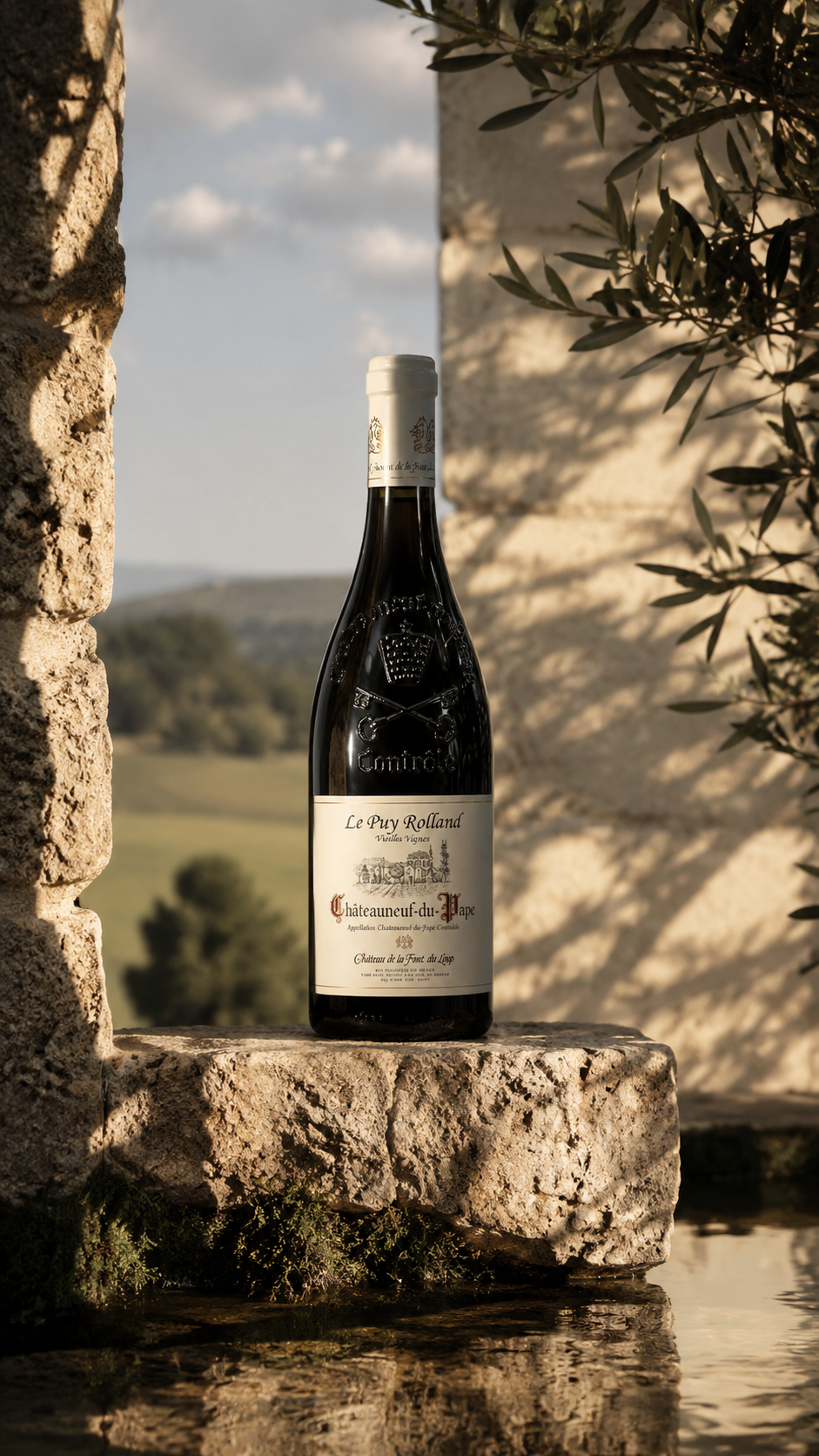 Bouteille du Château de la Font du Loup dans un décor provençal